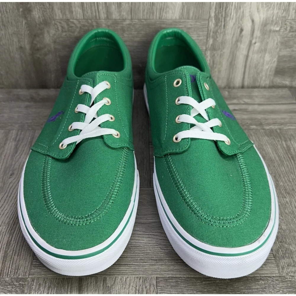 Polo Ralph Lauren Mens Size 10 Faxon X Trim Canvas Green Sneakers Shoes Lace-Up